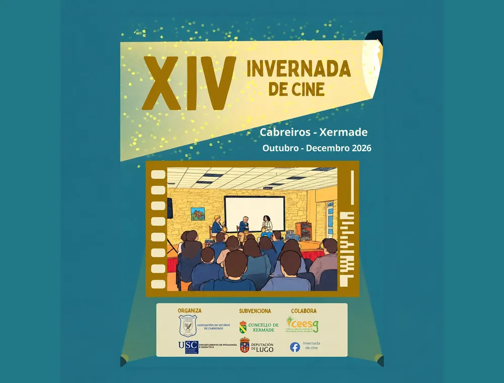 Cartel da XIV Invernada de Cine 2026 en Cabreiros, co programa de actividades entre outubro e decembro.